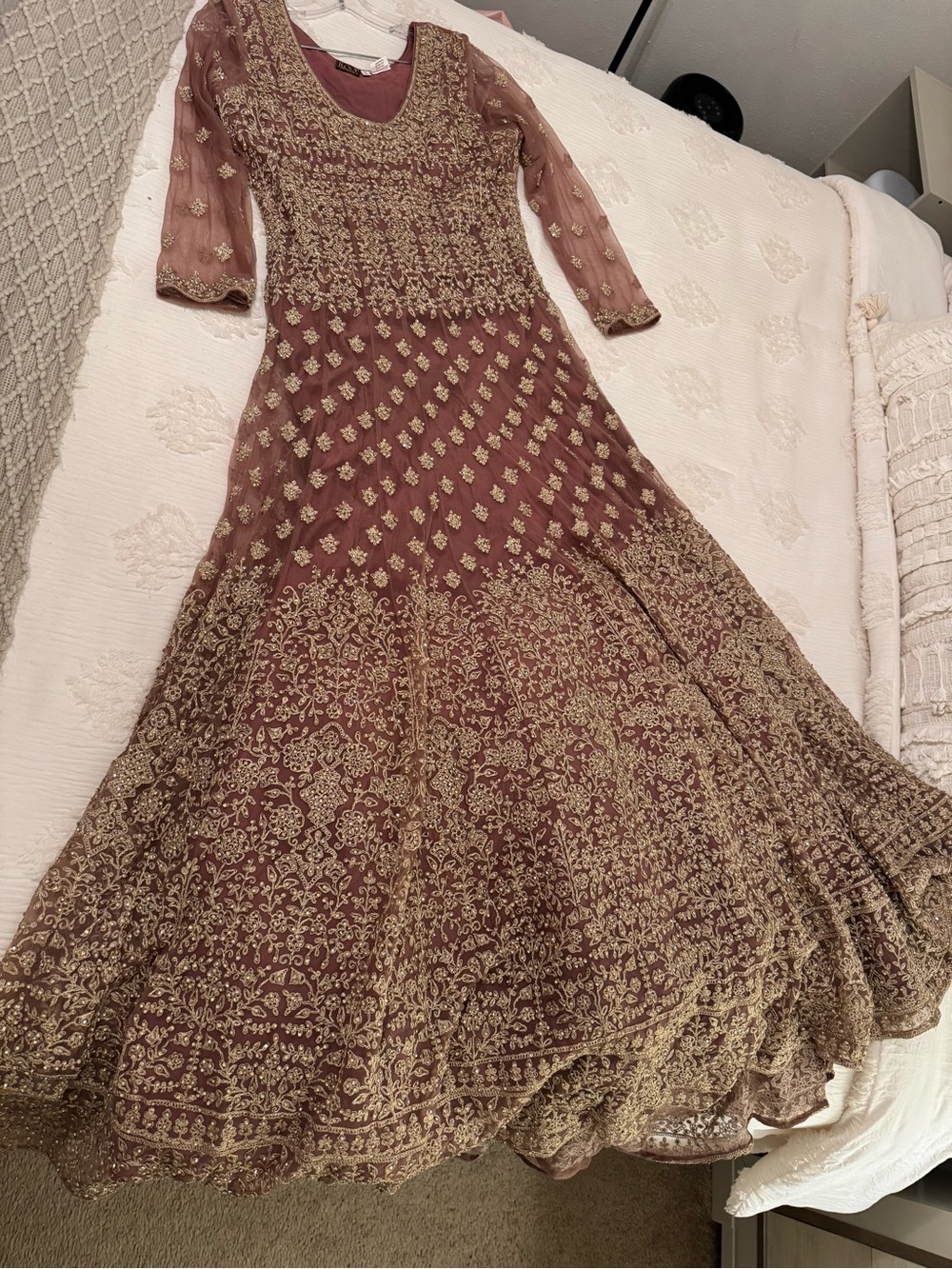 Embroidered Mauve Long Sleeve Anarkali Dress